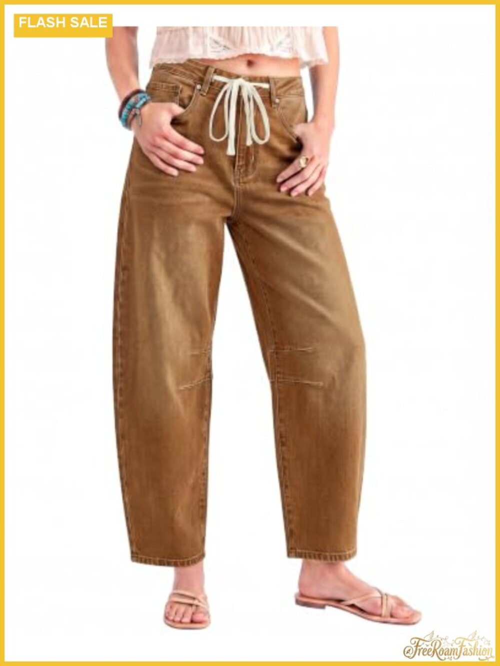 Women's High Waisted Barrel Jeans Drawstring Baggy Stretchy Denim Pants